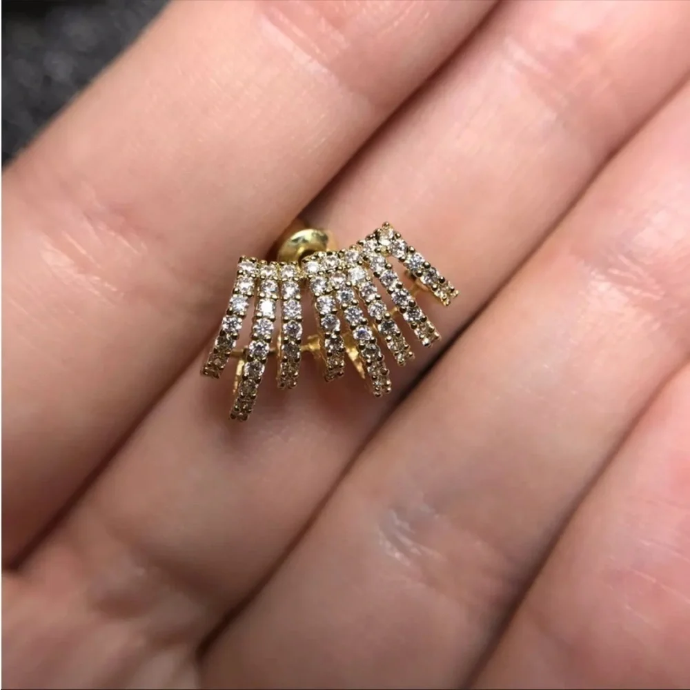 Micro Pave Simulated Diamond Stud Earrings Gold Plated 0.50 ctw New